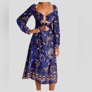 NWT FARM Rio Macaw Forest Cutout Midi-Dress size M